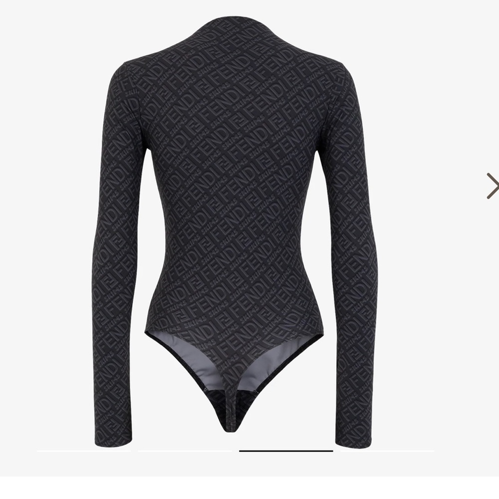 Skims x Fendi Monogram Long-Sleeve Bodysuit in Black - Picture 2 of 5